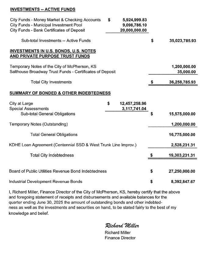 Second quarter treasurer's report 2025 